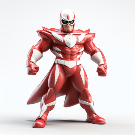 a red and white 3d xmas eve superman figure with a futuristic and cartoonish character design. inspired by angura kei and group zero, this figure showcases monochromatic intensity and strong facial expressions. the energy-filled illustrations bring this superhero to life in a unique and captivating way. ai generatedの素材