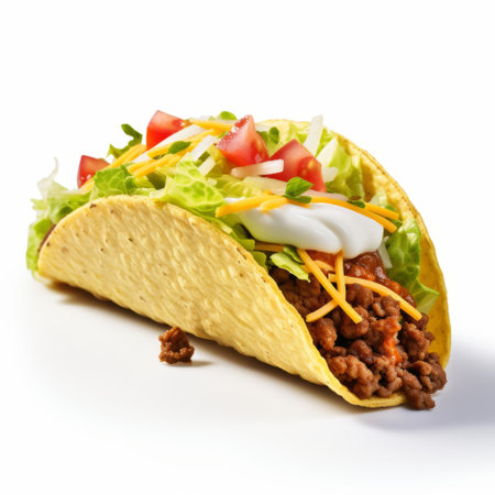 a sliced taco is elegantly presented on a pristine white surface, illuminated with softbox lighting for a visually appealing effect. the image has been digitally enhanced to accentuate the smooth and curved lines of the taco. this high definition photograph, reminiscent of an associated press photo, captures the essence of this delicious mexican dish. ai generatedの素材
