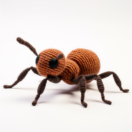crochet ant toy with a realistic yet stylized design. this brown toy features a lensbaby effect, showcasing inventive character designs. the explosive wildlife inspiration is evident in this creative commons attribution piece, skillfully crafted using fabric. ai generatedの素材