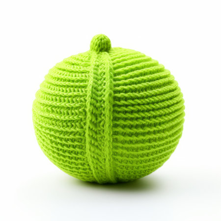 a green, knitted ball ball sits on a white space, showcasing the unique style of arnoldo pomodoro. this unconventional artwork incorporates frequent use of yellow, reminiscent of the influences of gaston lachaise, zbrush, and pierre bonnard. with its media-savvy approach, this piece captivates viewers with its innovative use of materials. ai generatedの素材
