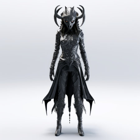 a female drow mercenary, depicted in a dark and silver color scheme, is showcased in this 8k 3d rendered artwork. the intricate costume of the character complements the nightmarish creatures surrounding her. the matte photo style emphasizes the isolation of the figure, creating a visually captivating piece of graphic art inspired by video games. ai generatedの素材