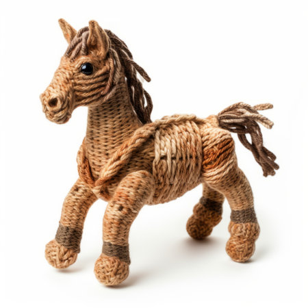 the wicker horse, a creative commons attribution by mandy disher, is a rebellious craft sculpture standing upright on a white background. its adorable toy-like appearance is achieved through layered fibers, reminiscent of threaded tapestries by charles spencelayh. ai generatedの素材