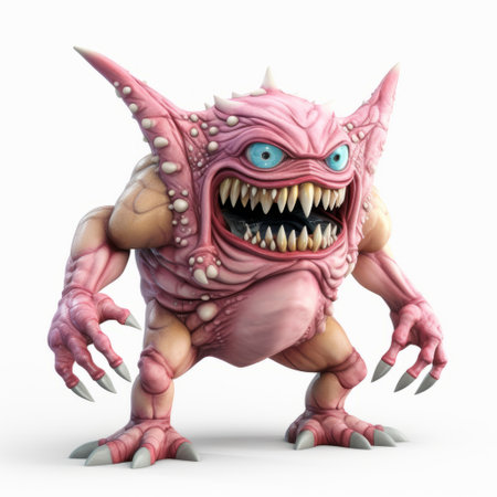 3d monster character created by a chibi character design artist, inspired by the style of rob liefeld. this unique creation features a combination of light pink and light crimson colors, reminiscent of the artwork by john tenniel. with intricate details and a touch of apocalypse art, this character captures the essence of suburban ennui. a truly remarkable piece of frogcore art. ai generatedの素材