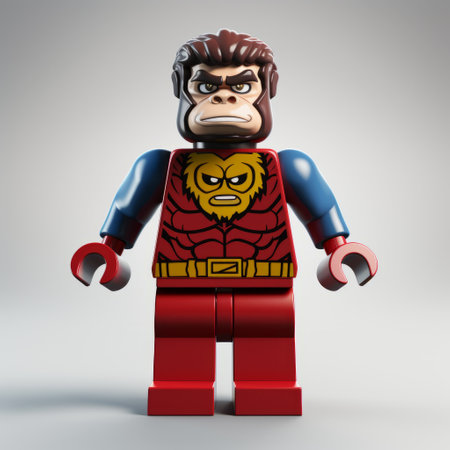 lego marvel avengers super heroes villain minifig superheroes in a photobashing style featuring anthropomorphic animals. the characters are depicted in dark gold and red colors, with a mix of daz3d and chinapunk influences. the artwork showcases a simplistic cartoon aesthetic with realistic details. ai generatedの素材