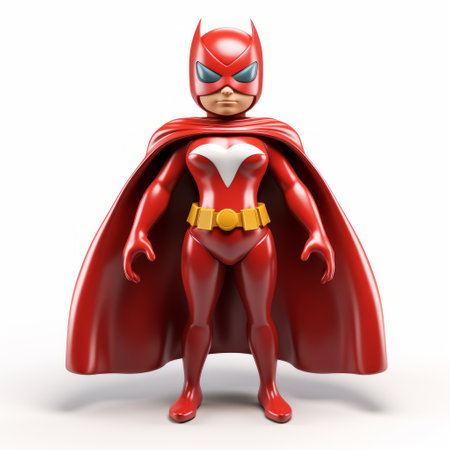 the batwoman costume is a realistic 3d model featuring arms and legs. it is designed in the style of isolated figures, reminiscent of richard scarry's artwork. the costume is predominantly light red and white, resembling miniature sculptures. the shiny eyes add a captivating touch to the overall look. captured with fujifilm pro 400h, the photo exudes a child-like innocence. ai generatedの素材
