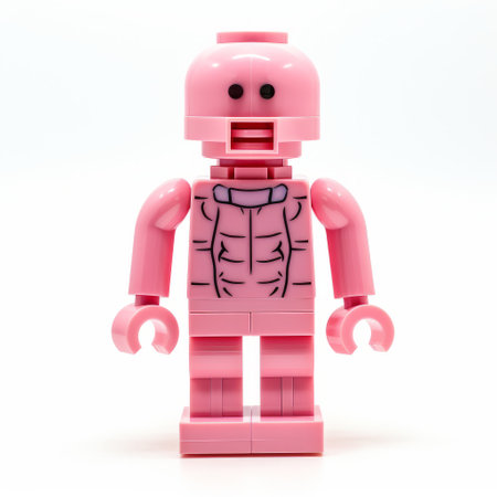 pink lego body on a white background, inspired by perry rhodan. this monochromatic creation showcases meticulous attention to anatomy, reminiscent of the styles of android jones and marc davis. the luminescent color scheme adds a captivating touch to this photo, which can be found on flickr. ai generatedの素材