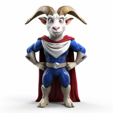 a 3d mockup of a tv and movie hero, goat 3d, is showcased in this photo. the emphasis is on character design, with a white and blue color scheme. the hyperbolic expression adds to the superhero vibe. this image, found on flickr, demonstrates sharp attention to detail and the artist's patience of a saint. ai generatedの素材