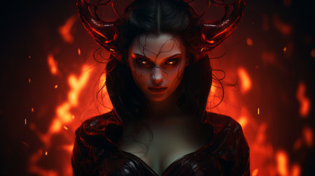 a devil horned demon girl is depicted in this wallpaper image, showcasing a deviant and dark character. the artwork is created in a realistic hyper-detailed rendering style, inspired by the works of artists like dima dmitriev and valentin de boulogne. the character's expressions are intricately detailed, with a color palette dominated by dark brown and crimson tones. the image is enhanced with the use ofの素材