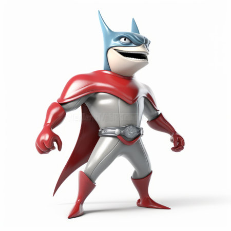 batman, the iconic superhero, is depicted in a whimsical 3d animation. he stands tall, with his cape covering his face, showcasing a unique character design. the color palette of light silver and red adds a touch of vibrancy. this animation style draws inspiration from artists such as dino valls, ferdinand knab, smilecore, and carl barks, resulting in a joyful and optimistic portrayal of batman. aiの素材