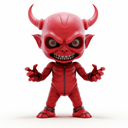 a demon baby digital icon iconosphere with a heart shape is depicted in this 4xl graphic art. the icon, named rtbdo 2d png008b, is created in the style of vray tracing, with a light red color. the character has caricature-like features, including a full body and toy-like proportions. the artwork, by bill gekas, showcases a strong facial expression. ai generatedの素材