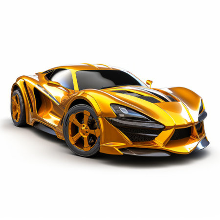 a gold sports car, with a vibrant futurism style, is showcased in this hyper-realistic image. the car is isolated on a white background, creating a color splash effect. its polished metamorphosis is evident, making it a true contest winner. the dynamic and action-packed nature of the car is beautifully captured, reminiscent of a scene from a video game powered by cryengine. ai generatedの素材