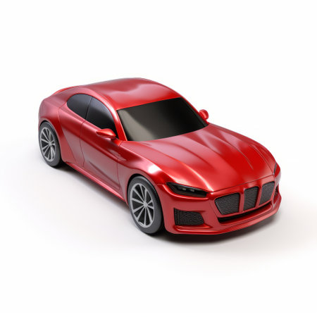 a red sports car, reminiscent of milton glaser's iconic style, is showcased on a pristine white background. created using daz3d, this ultra-high-definition image captures the car's highly polished surfaces, while employing a soft-focus technique. with elements of engineering, construction, and design, the car's light gold and crimson hues add a touch of elegance to this visually striking composition. ai generatedの素材