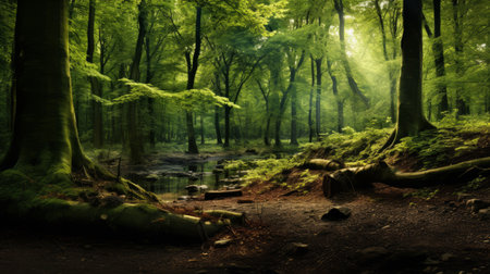 woodland tree and forest wallpapers featuring stunning reflections of trees, inspired by the artistic styles of raphael lacoste, caras ionut, and greg olsen. captured with the carl zeiss distagon t 15mm f/2.8 ze lens, these wallpapers showcase the beauty of traditional british landscapes. with vibrant shades of green and emerald, and the enchanting touch of god rays, these wallpapers will bring the serene beauty ofの素材
