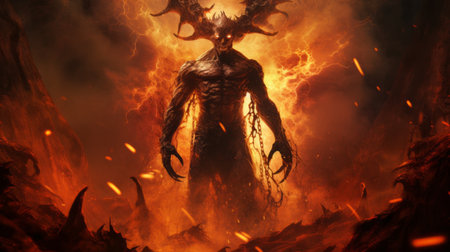 a diablo-themed desktop wallpaper featuring a realistic depiction of fire. the image showcases spiky mounds of flames in a dark bronze and black color scheme. inspired by necronomicon illustrations, this uhd wallpaper captures a mix of media and evokes a sense of suburban ennui. ai generatedの素材