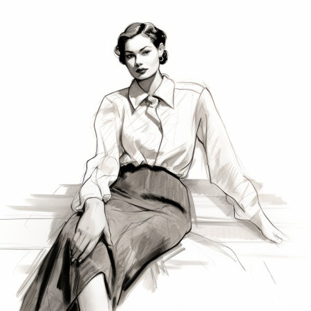 a portrait of a woman by george ladd, featuring a crisp and clean look reminiscent of joe shuster and steve henderson's style. the deconstructed tailoring and pensive poses add depth to the illustration, while the influence of henry scott tuke is evident in the ambient occlusion. ai generatedの素材