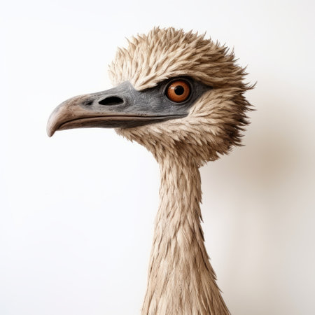emu head and neck model by david jessebauer, a bird sculpture created by dj david jessebauer. this sculpture, inspired by the style of ernest zacharevic, features beige tones and absurdist installations. reminiscent of martin creed's work, it showcases a photo-realistic still life with a long lens capturing cartoon-like characters. ai generatedの素材