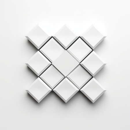 3d abstract modern cubes on a white background, featuring a symmetrical arrangement and subtle tonal variation. this wall sculpture and installation showcases the style of neo-geo minimalism, with a matte photo finish and innovative techniques. ai generatedの素材