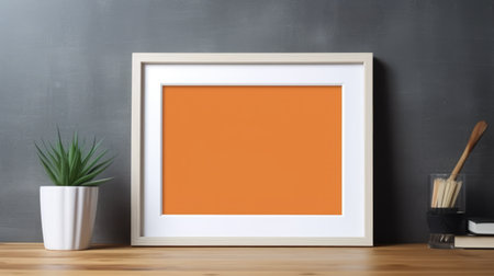a photo of a poster mockup featuring a lvfjz moji design with a moss effect. the frame mockup showcases the poster in the style of orange and beige, reminiscent of artists like august macke, romaine brooks, and elaine de kooning. the photo is photo-realistic and captures the glorious essence of the artwork, accompanied by haiku-like phrases. ai generatedの素材