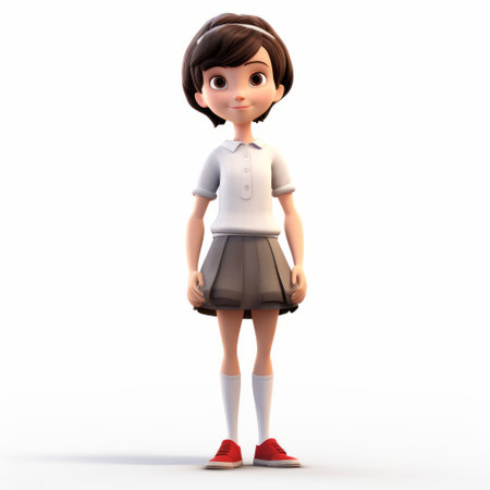 a cartoon character, inspired by the schoolgirl lifestyle, stands in a white shirt and red shorts. this realistic sculpture showcases the character's cartoonish design, with light pink and dark brown accents. the 32k uhd resolution brings out the intricate details of the sculpture, reminiscent of cicely mary barker's art. the character exudes a youthful and vibrant energy, perfect for a lit kid's imagination. ai generatedの素材