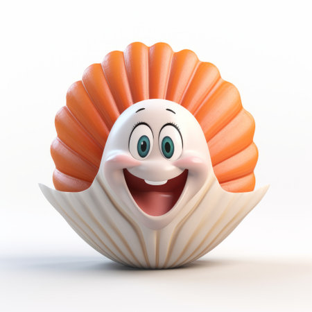 a cute clam with a joyful expression, showcased against a clean white backdrop. this rendered image, created in cinema4d, features a combination of light white and light orange tones. the style of the clam's design is reminiscent of shuzo oshimi's punctuated caricatures, with influences from carsten meyerdierks. this high-resolution uhd image is a delightful creation by seth macfarlane. ai generatedの素材