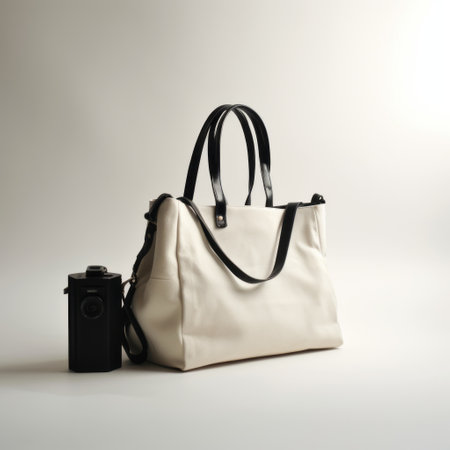 the photo features a minimalist black and white composition with a photographer holding an orange bag and a camera. the style reflects classic japanese simplicity, showcasing elements of ivory, vray, precise craftsmanship, and unprimed canvas. ai generatedの素材