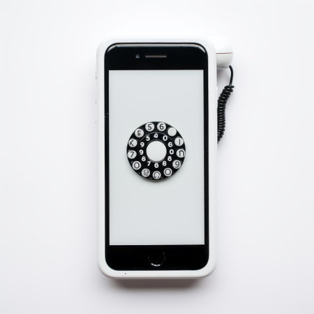 black telephone with red rings and a black cord on top, reminiscent of christoffer relander's style. this interactive media piece by dan witz showcases monochromatic symmetry. captured through smartphone footage against a white background, the image evokes a free-associative experience. ai generatedの素材