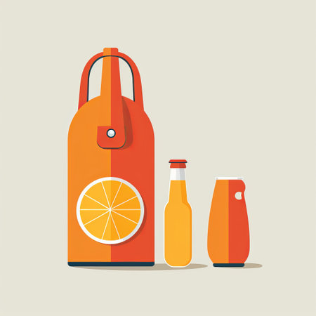 a rectangular container depicting a tap beer tavern is showcased in this minimalist still life photograph. the orange design adds a vibrant touch to the kitchen still life scene, featuring simple and colorful illustrations reminiscent of benjamin sack's retro-style artwork. ai generatedの素材