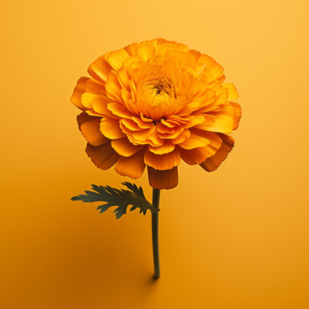 an orange flower stands out against a vibrant yellow background in this minimal retouching style photograph. created using cinema4d, the image showcases meticulous detailing and bold color usage. the photo exhibits a bloomcore aesthetic with its photo-realistic techniques and monochromatic imagery. ai generatedの素材
