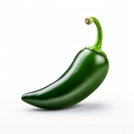 green hot pepper isolated on a white background, in the style of oliver wetter and nacho carbonell. this realistic sculpture merges mexican and american cultures, capturing the zany humor of ed freeman. enjoy this uhd image of a vibrant pepper. ai generatedの素材