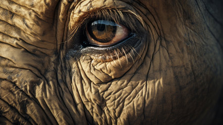 an elephant's eye captured in a close-up shot, showcasing the intricate details and emotive nature of this majestic creature. this realistic and tonalist genius photograph, taken in 32k uhd resolution, resembles a hyper-detailed illustration, reminiscent of national geographic's captivating style. the freehand painting technique used in this image brings out the character and depth of the elephant's eye. ai generatedの素材