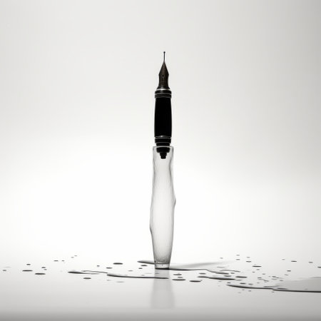 a 3d rendering of a fountain pen, inspired by the artistic styles of christopher wool and mikko lagerstedt. this minimalist still life captures the essence of forced perspective and tastefully utilizes negative space. the result is a clear and crisp image reminiscent of an associated press photo. ai generatedの素材