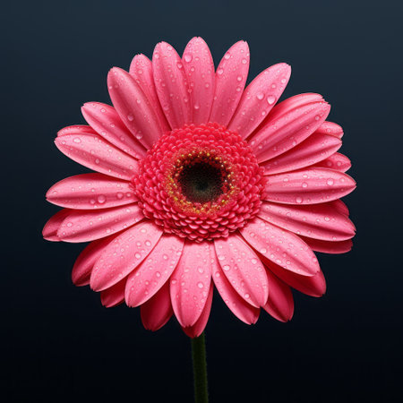 pink flower wallpaper featuring a stunning pink flower in the style of dark gray and dark cyan. this hyperrealistic image was captured using the sony alpha a7 iii camera with the samyang 14mm f/2.8 lens. the water drops on the flower add a touch of elegance, while the dignified poses make it a perfect commission for any nature lover. download this beautiful pink flower wallpaperの素材