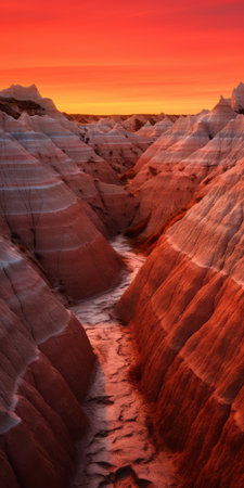 desert dunes captured by david king photography studio in nebraska (dkmp002). this photo showcases organic formations with jagged edges, featuring a striking combination of dark red and light crimson hues. the contrasting lights and darks create a bold chromaticity, while the luminosity of the water adds to the photo-realistic landscapes. ai generatedの素材