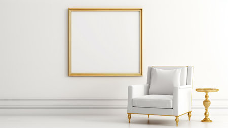an armchair with a gold frame is showcased in this photo. the large canvas size and minimalist white background create a clean and crisp aesthetic. the 8k resolution ensures clear and detailed imagery, while the soft tonal range adds a touch of elegance. ai generatedの素材