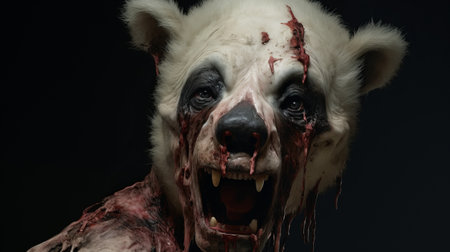 a hyper-realistic representation of a zombie bear, captured in a mesmerizing uhd image. this dark and light white creature, created using photo-realistic techniques and focus stacking, showcases the artist's exceptional talent. with a touch of chinapunk aesthetics, this contest-winning photograph is a true masterpiece. ai generatedの素材