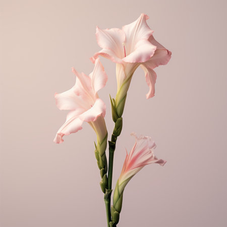 a pink flower in a vase with leaves, showcasing minimal retouching and a realistic hyper-detailed rendering. this 32k uhd photograph captures the beauty of the flower with its beige tones and subtle chromatism. the composition is inspired by the gongbi style, highlighting the flower's graceful poses. ai generatedの素材