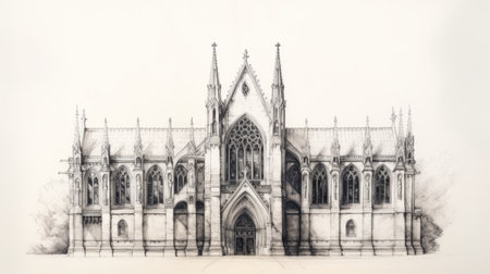 the cathedral is a traditional drawing of a religious structure, reminiscent of the yale university school of art's style. it features a hyperrealistic rendering, capturing intricate details with the influence of renowned artist robert bateman. the artwork is presented in a panoramic scale, evoking the grandeur of the subject. the architectural interventions showcased in the drawing draw inspiration from the works of john sell cotman.の素材