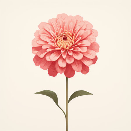 a pink flower, reminiscent of mid-century illustration, stands gracefully against a clean white background. this highly detailed floral artwork showcases shades of light red and light beige, evoking a vintage aesthetic. with its hyper-realistic style, this late 19th-century inspired piece captures the essence of nature's beauty. the flower's delicate petals are adorned with hues of dark orange and light green, creating a captivating visual experience.の素材