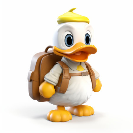 walt disney duck, created by disney graphics, is a rendered character in the style of unreal engine. this adventure-themed figure, with light white and yellow colors, showcases the influence of bill gekas and the rinpa school. with toy-like proportions, this isolated figure captures the essence of walt disney's beloved duck character. ai generatedの素材