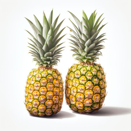 a pineapple illustration, created by a skilled illustrator, showcases a realistic and hyper-detailed rendering. the artwork beautifully captures the juxtaposition of light and shadow, enhanced digitally. this versatile stock illustration is perfect for ad posters, with its symmetrical asymmetry and isolated figures. the use of softbox lighting adds depth and dimension to the image. ai generatedの素材