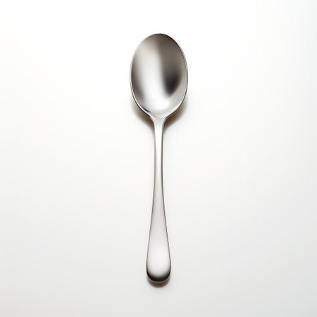 a spoon with a silver background and a black rim is captured in this stock photo. the image is reminiscent of the artistic styles of roni horn and dan witz, with a touch of surprisingly absurd elements. the minimalist staging and restrained serenity evoke the works of mona hatoum, while the unpolished authenticity adds a unique charm to the composition. ai generatedの素材