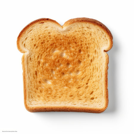 a slice of bread, captured in the artistic style of john wilhelm, exhibits a symmetrical composition reminiscent of guido van helten's work. the image, influenced by irving penn, showcases a play of opacity and translucency. with a warmcore aesthetic, the bread is boldly fragmented, creating a visually captivating scene. ai generatedの素材