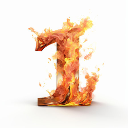 a photo of flames forming the shape of the number 1, emitting a large amount of steam. the flames are depicted in a style that showcases lettering mastery, with lifelike renderings and explosive pigmentation. this image captures a relatable personality and offers satirical commentary. it is reminiscent of the 1st version of cryengine. ai generatedの素材