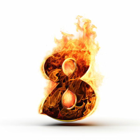 flaming number 8 captured in a unique style reminiscent of enigmatic characters. this high-resolution photo showcases the cross-processing technique, adding a touch of artistic flair. shot with a graflex speed graphic camera, the image features satirical commentary. created by mark keathley, this captivating photo can be found on his website. ai generatedの素材