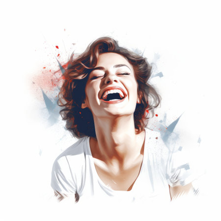 a high-quality photo captures a portrait of a person painted by graphic designer julien reyes. with joyful chaos as her style, she uses watercolors to create energetic brush strokes in light white and red tones. the realistic rendering showcases her unique smilecore approach, resulting in an energetic impasto effect. ai generatedの素材