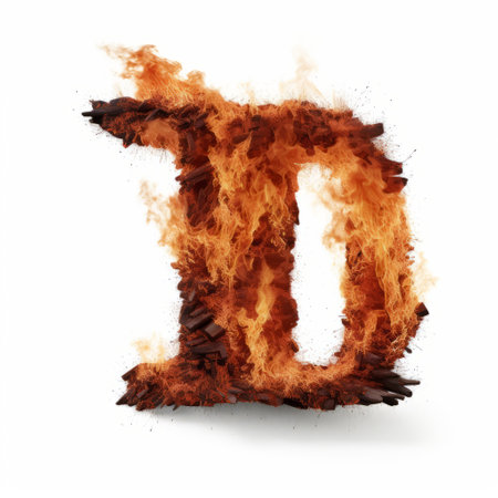 a fiery letter "i" stands boldly against a pristine white backdrop, showcasing the artistic styles of dd, james paick, dimitry roulland, webcore, deteriorated, and distinctive characters. this captivating image exudes a wild and daring energy, merging creativity and intensity into a visually striking composition. ai generatedの素材
