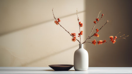 two white bowls sit on a table, reminiscent of captivating floral still lifes. the light beige and orange hues add a touch of warmth to the scene. this japanese-inspired photograph showcases the artistry of vray tracing, capturing naturalistic light and shadow. the soft-focus technique enhances the overall aesthetic. ai generatedの素材