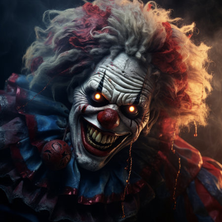 a high-definition 1080p hd wallpaper featuring a halloween clown. this wallpaper showcases a hyper-detailed and realistic rendering of a clown in the style of anton semenov, with a spooky and eerie atmosphere. perfect for halloween enthusiasts and fans of unreal engine rendered wallpapers. ai generatedの素材
