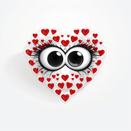 a valentine's day-themed photo featuring a thug's heart with large expressive eyes and numerous hearts on a white background. the artwork, created by valentin rekunenko, combines realistic and fantastical elements, incorporating optical effects and romantic motifs. this visually striking image also highlights the artist's focus on environmental awareness through its iconographic motifs. ai generatedの素材