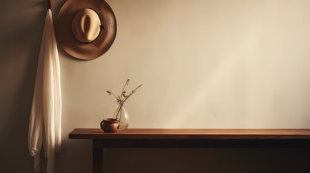 table with vase, featuring cowboy imagery, minimal retouching, earth tone color palette, subtle tonal gradations, and naturalistic light and shadow. this composition embodies the essence of australian tonalism and classic japanese simplicity. ai generatedの素材